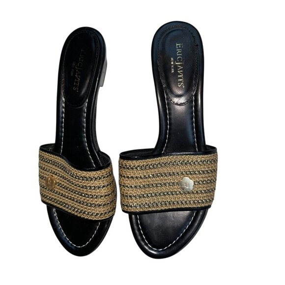 Gold shoes Holdiay Resort Eric Javits brushed braided woven slides heels 8 1/2 - Picture 1 of 9